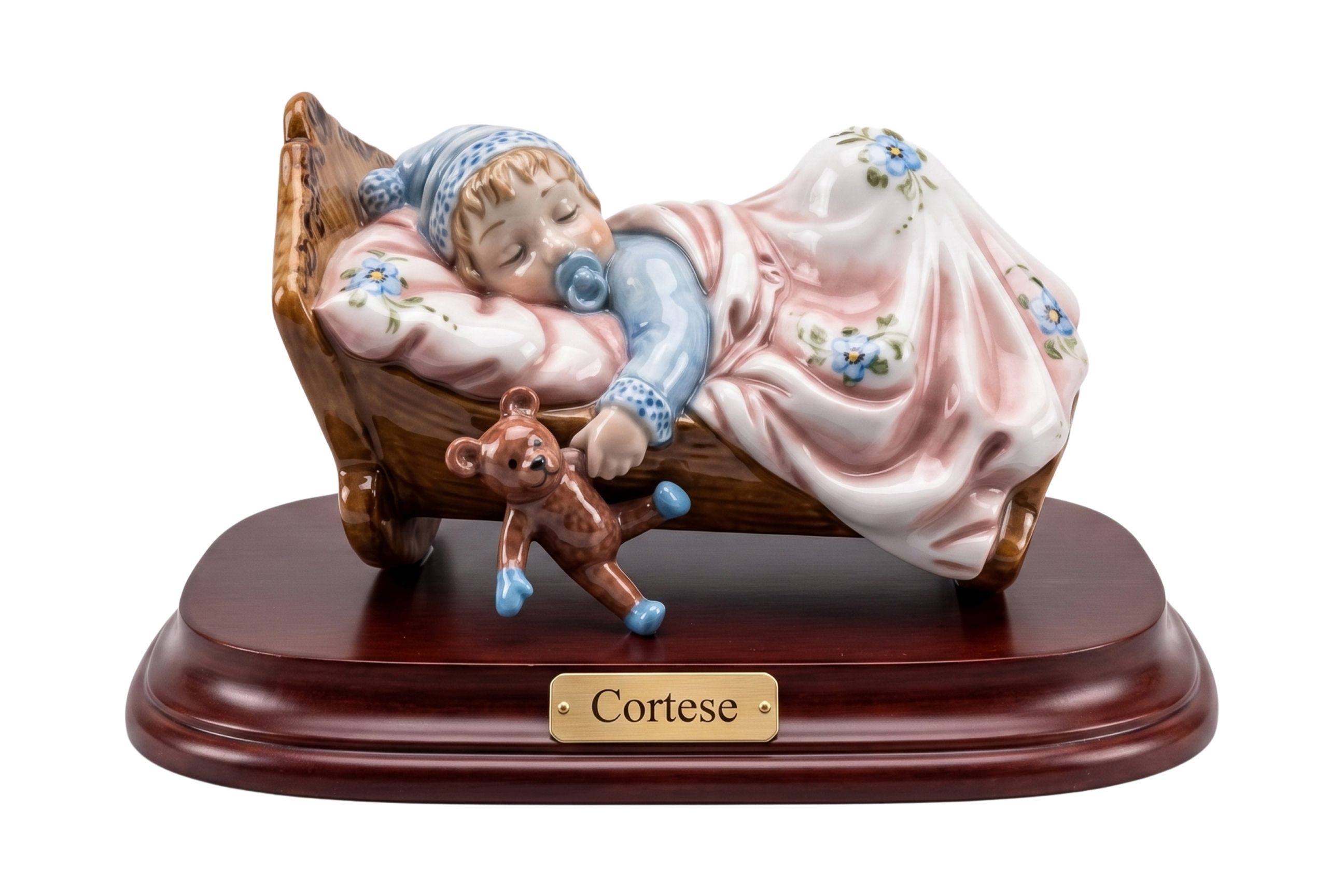 Спящий младенец в колыбели — фарфоровая статуэтка Cortese