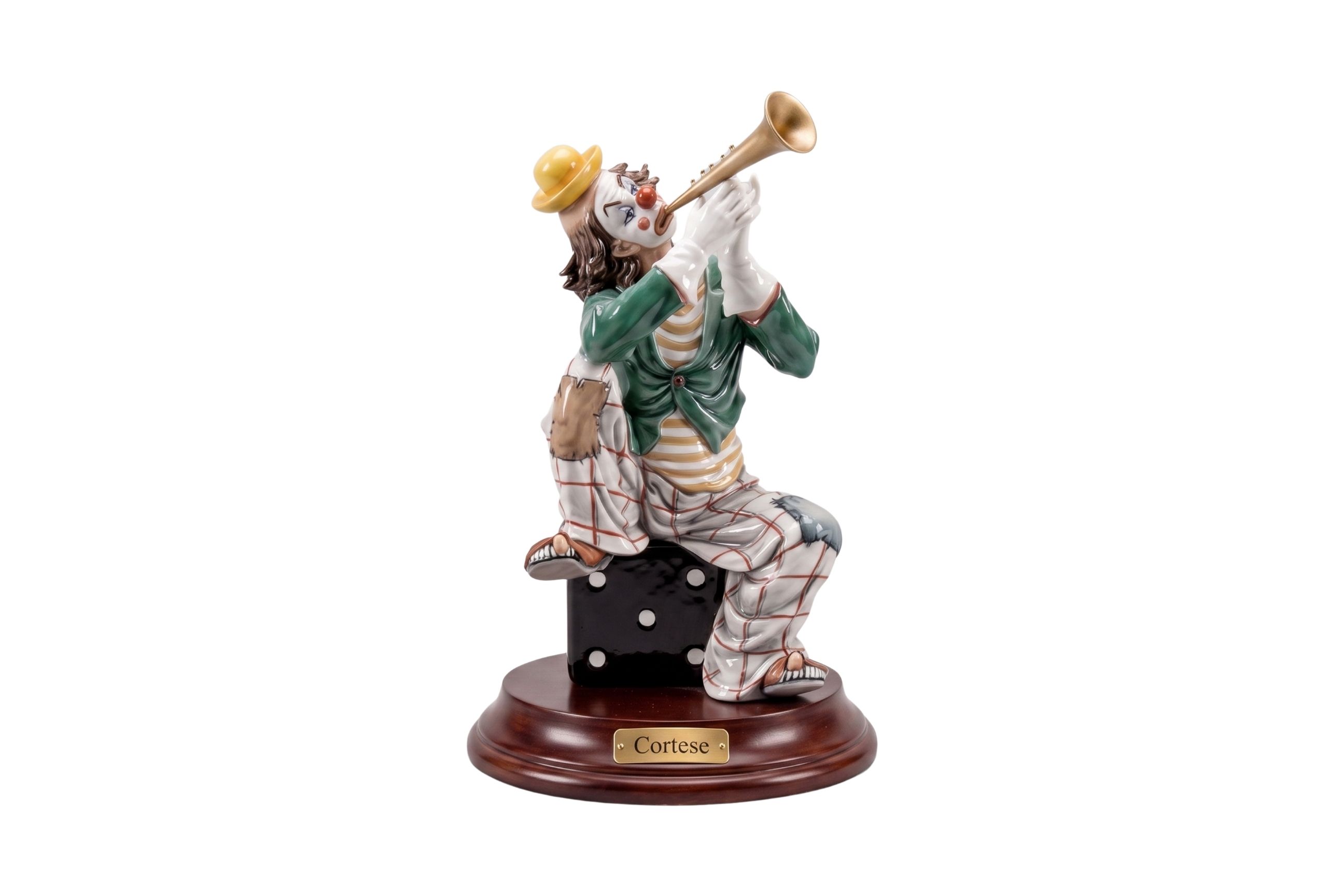Large Clown Playing the Trumpet — Cortese porcelain figurine